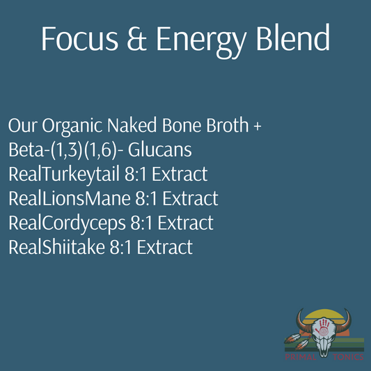 Focus & Energy Blend: Organic Freeze Dried Bone Broth with Organic 8:1 Mushroom Extracts and 200Mg of L-Theanine per serving