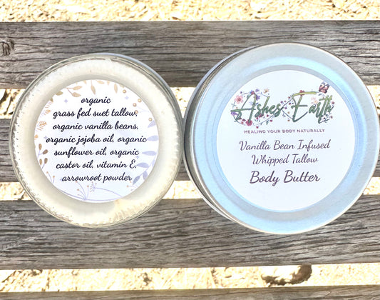 4oz Organic Vanilla Infused Suet Tallow Body Butter